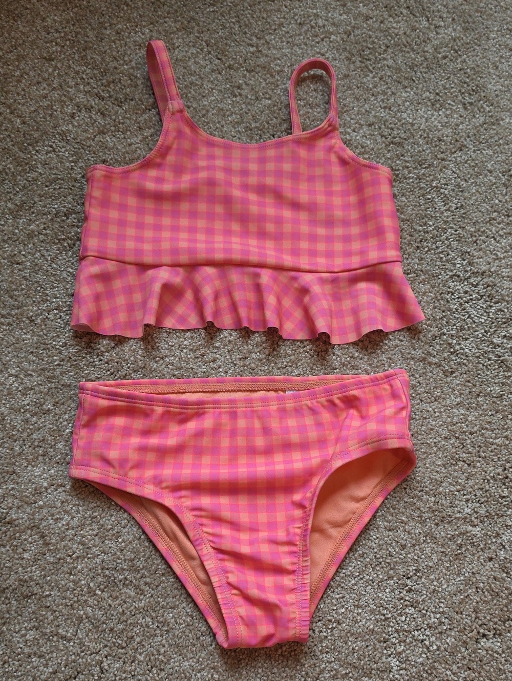 GAP Girls Pink and Orange Gingham Ruffle Tankini Set